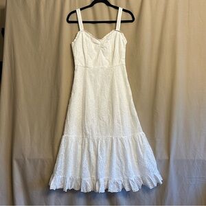 NWT Astr Women’s Small White Eyelet Midi Tiered Ruffled Dress